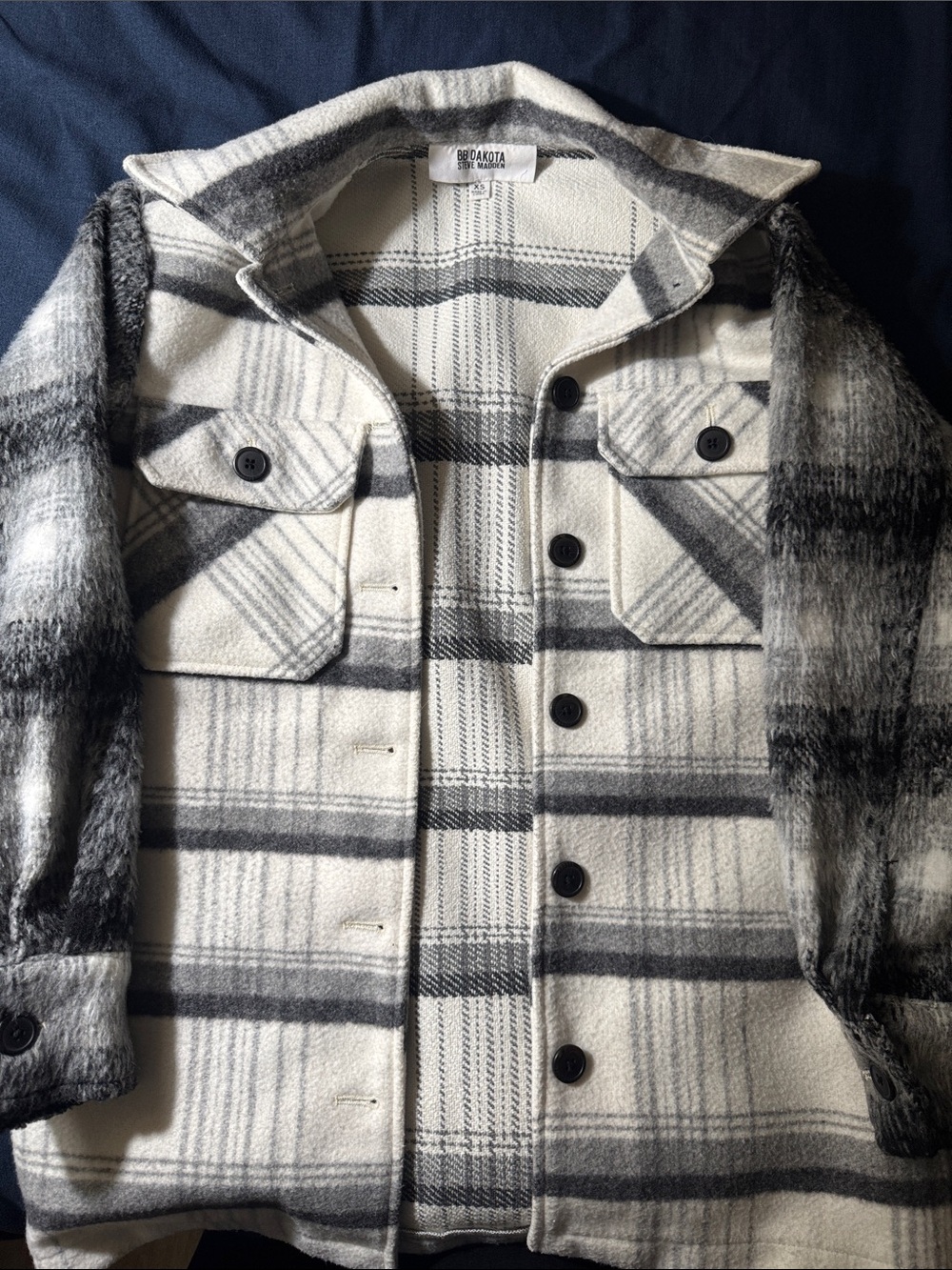 Steve Madden BB Dakota Gray & White Plaid Shacket
